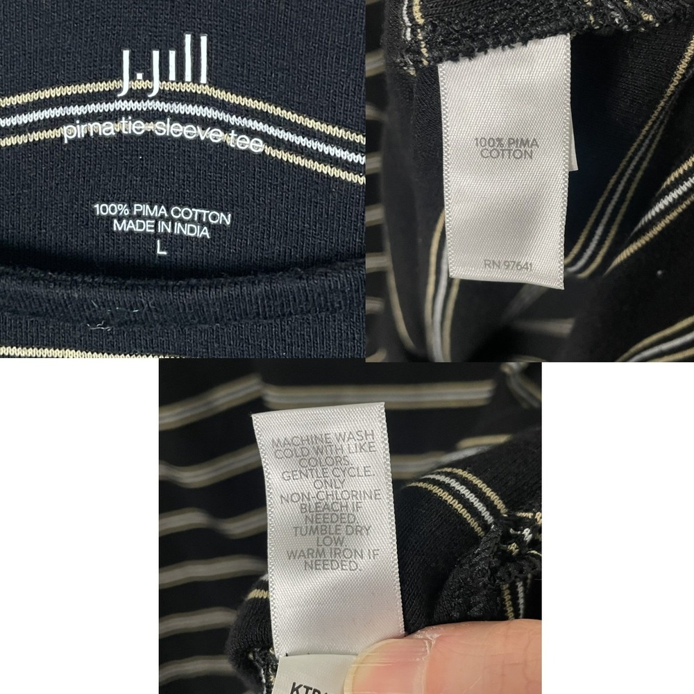 J.Jill‎ Large Black Stripe Pima Cotton Modern Classic Minimalist Top - Picture 9 of 10